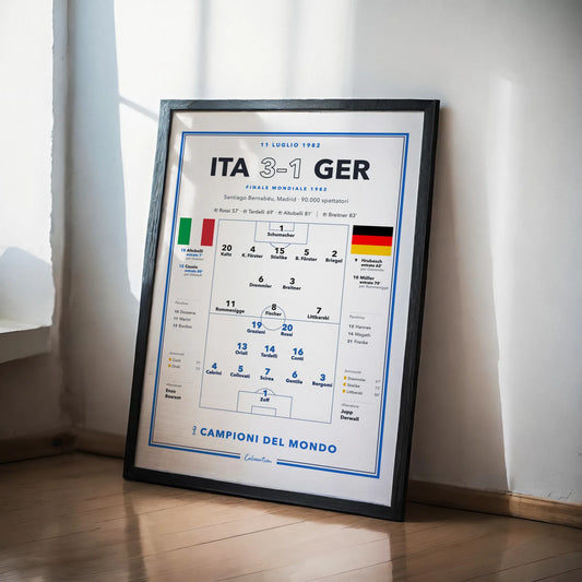 Poster Italia – Germania Ovest, finale Mondiali 1982: formazioni complete e marcatori, stampa CalcioArt