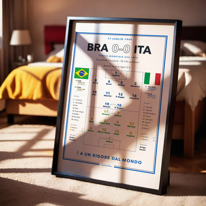 Poster Brasile – Italia, finale Mondiali 1994: formazioni complete di Parreira e Sacchi, stampa CalcioArt