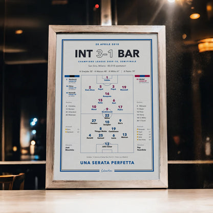 Poster Inter – Barcellona, semifinale Champions League 2010, con formazioni e marcatori