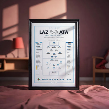 Poster della finale di Coppa Italia 2019 Lazio – Atalanta, formazioni complete con numeri di maglia, stampa CalcioArt