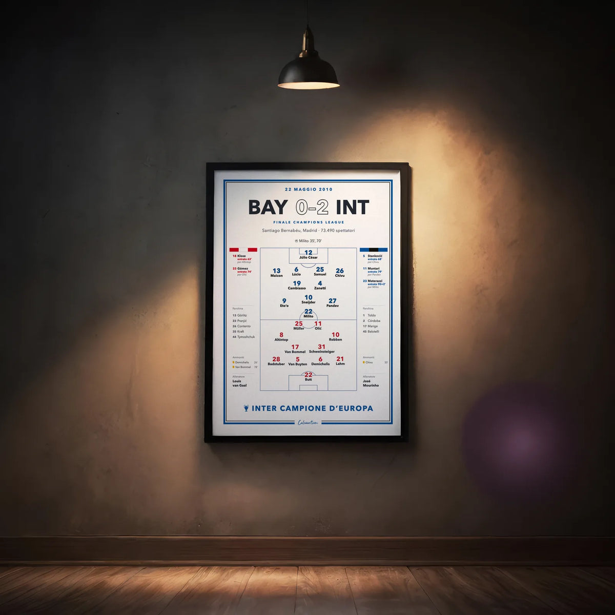 Poster Bayern Monaco – Inter, finale Champions League 2010 in cornice appeso a una parete di casa