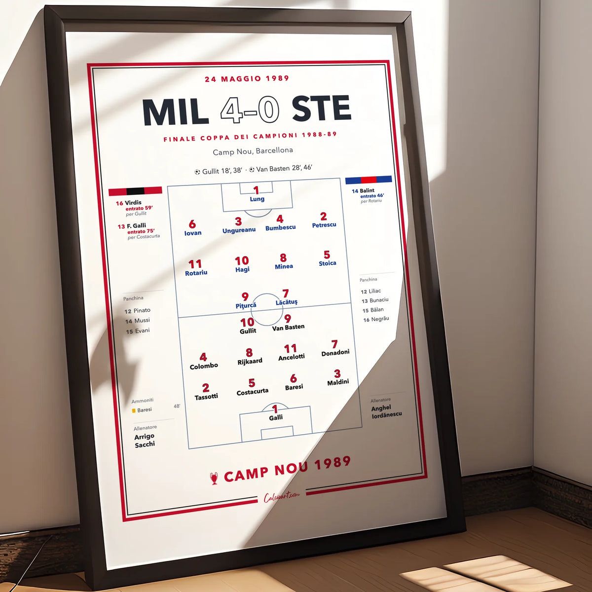 Stampa CalcioArt della finale del Camp Nou tra il Milan di Sacchi e la Steaua Bucarest