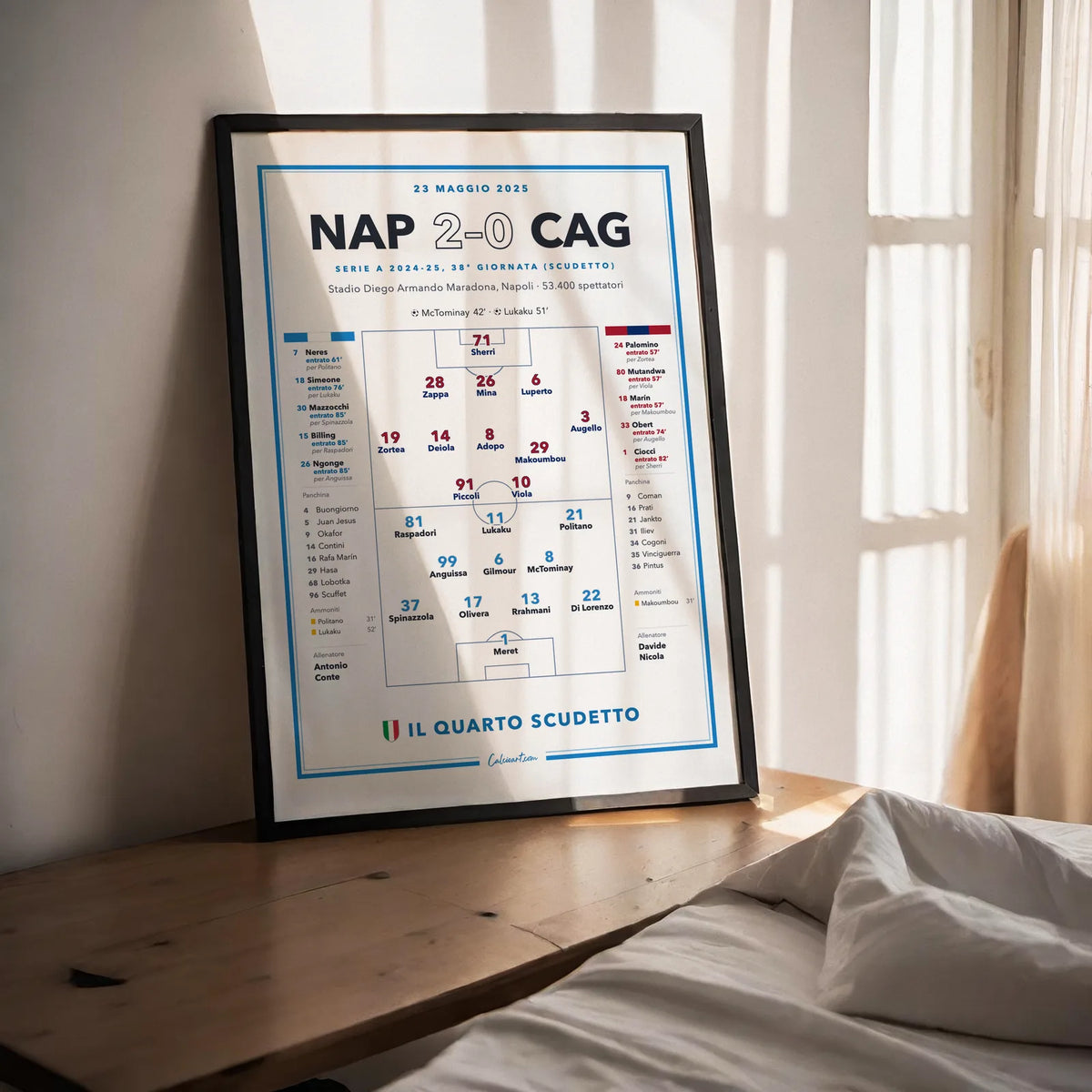 Stampa da collezione del quarto scudetto del Napoli di Conte, regalo per il tifoso napoletano