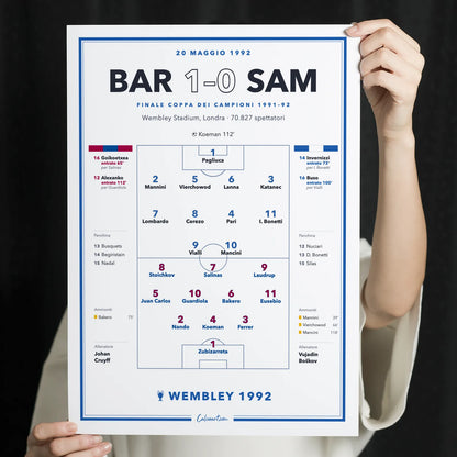 Dettaglio del poster Barcellona – Sampdoria: gol di Koeman, cambi e cartellini