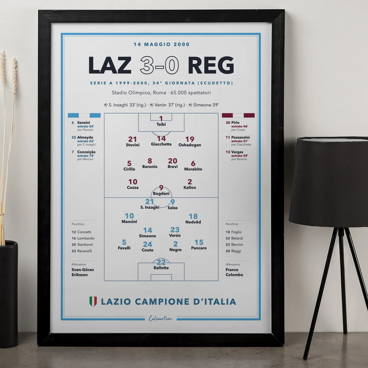 Regalo per il tifoso laziale: poster Lazio – Reggina, scudetto 2000, stampa da collezione