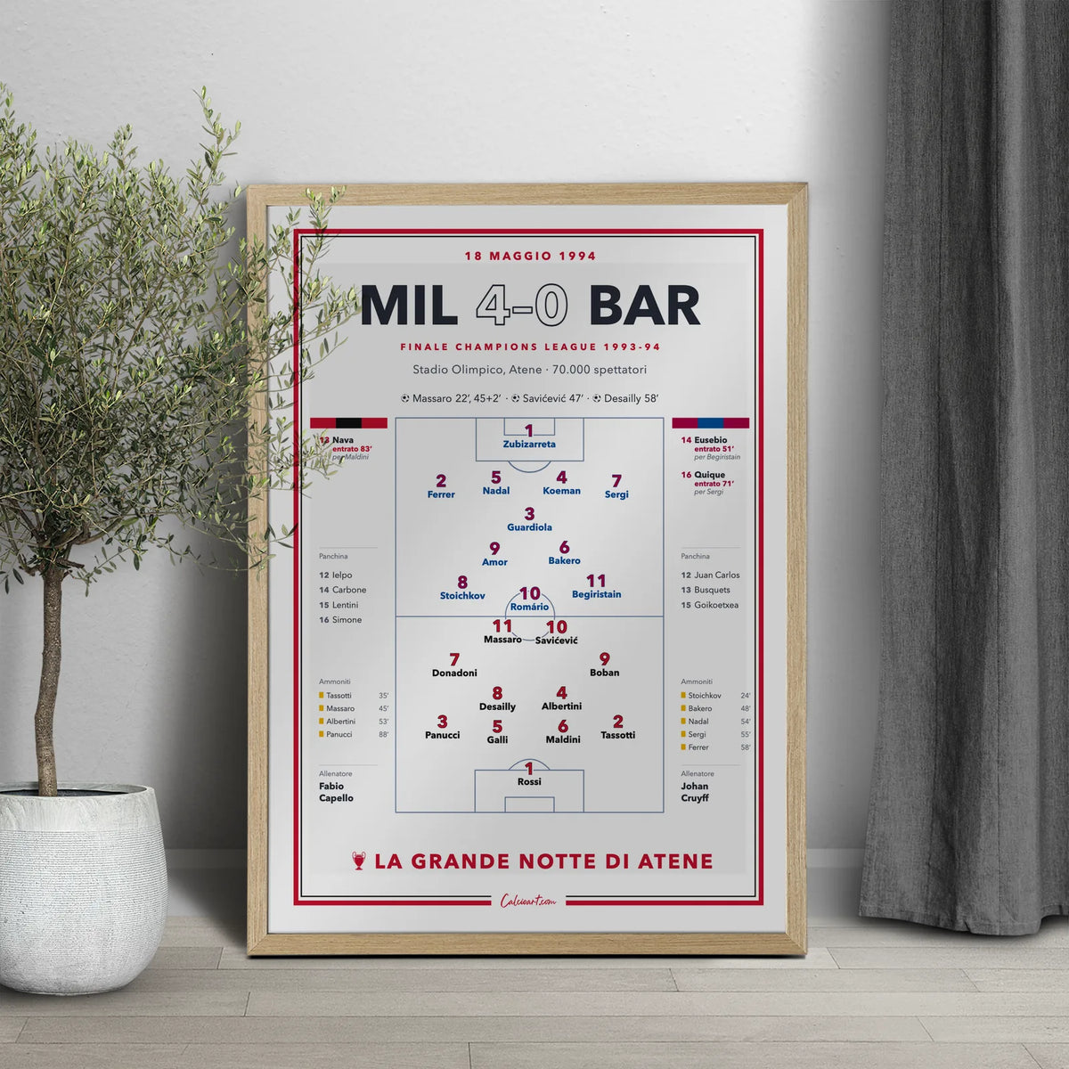 Poster partita storica del Milan in cornice, regalo per il tifoso rossonero