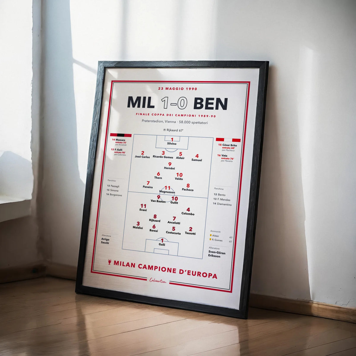 Poster partita storica del Milan in cornice, regalo per il tifoso rossonero