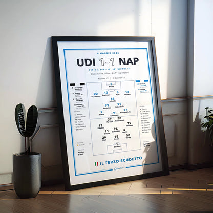 Poster calcio Napoli campione d'Italia 2023 in cornice, con i protagonisti di Udine