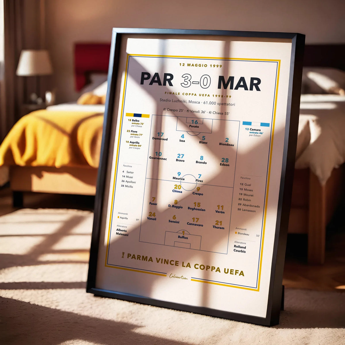 Poster della finale Coppa UEFA 1999 appeso in una stanza, regalo per il tifoso del Parma