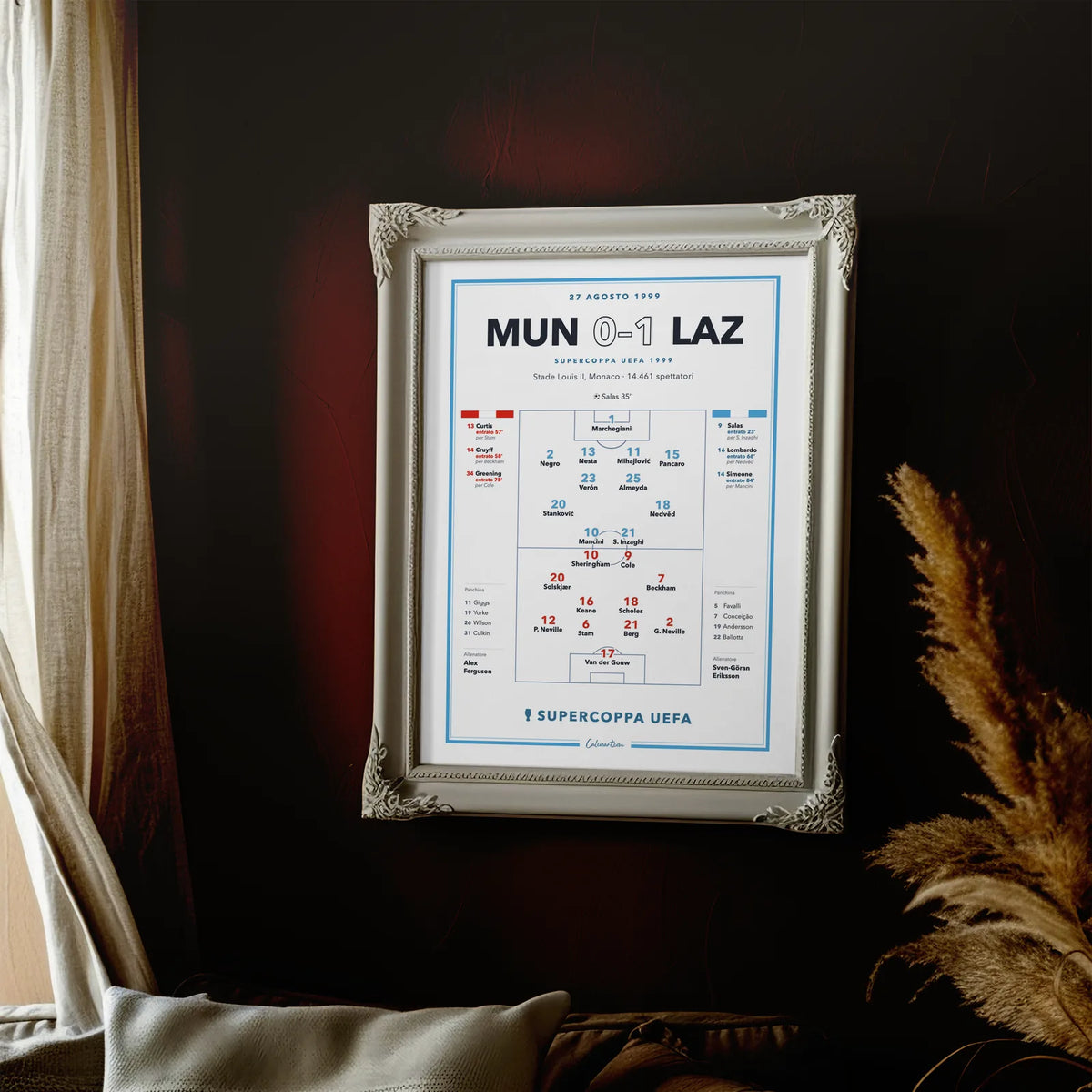 Regalo per il tifoso laziale: poster Manchester United – Lazio, Supercoppa UEFA 1999, stampa da collezione