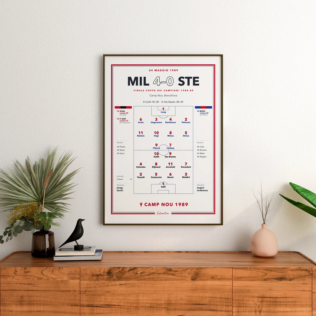 Poster partita storica del Milan in cornice, regalo per il tifoso rossonero