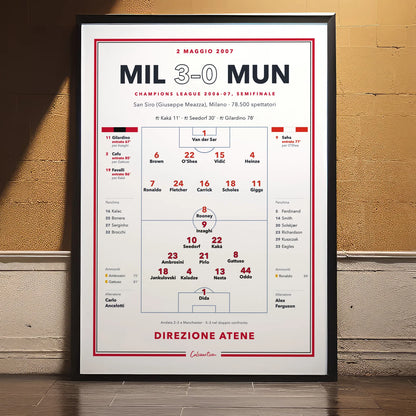 Poster partita storica del Milan in cornice, regalo per il tifoso rossonero