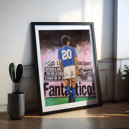 ROSSI MONDIALE 82 con gazzetta · poster in cornice, ambientazione 2