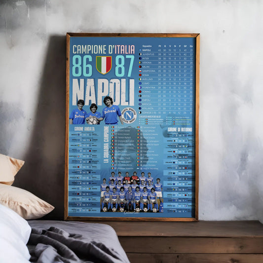 SCUDETTO - NAPOLI CLASSIFICA 1986/1987 · poster in cornice, ambientazione 1