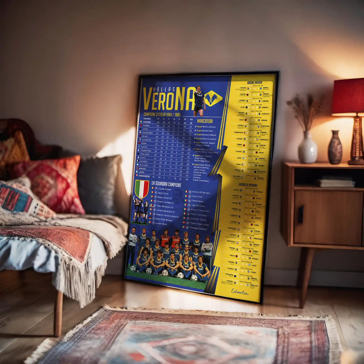 SCUDETTO - VERONA CLASSIFICA 1984/1985 · poster in cornice, ambientazione 3